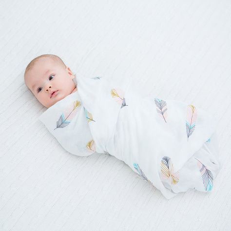 LifeTree Muslin Swaddle Blankets - Feather Print Bamboo Cotton Soft Muslin Cloths for Baby Girl or Boy. Most Babies Enjoy Being Swaddled: Babies will do sleep better when they are swaddled. Muslin swaddle wrap prevents baby from overheating, since baby body heat can escape through the open weave, while still keeps baby snug and warm. Bamboo Cartoon, Baby Swaddle Wrap, Muslin Baby Blankets, Breastfeeding Cover, Stroller Cover, Muslin Swaddle Blanket, Best Baby Shower Gifts, Muslin Swaddle, Swaddle Wrap