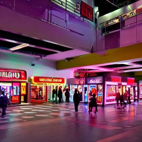 80s Shopping Mall Aesthetic, 80s Shopping Mall, 1980s Mall Aesthetic, Malls In The 80s, Pizzaplex Aesthetic, 80s Mall Aesthetic, Pink 80s Aesthetic, 1980s Moodboard, Shopping Widget