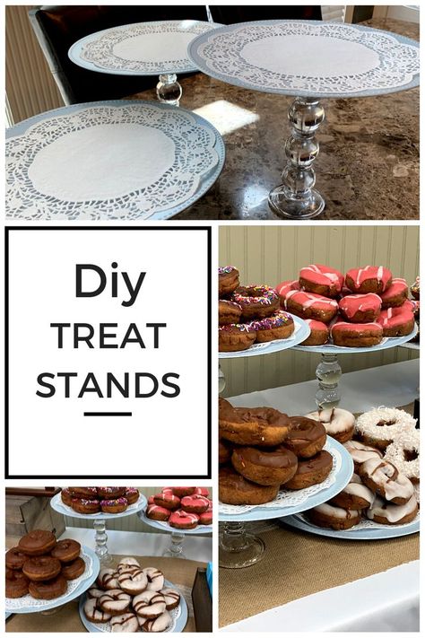 Dessert Table Stands Diy, Diy Tiered Dessert Stand, Diy Food Tier Stand, Dessert Table Set Up Display Diy, 3 Tier Food Display Ideas, Diy Food Trays How To Make, Diy Tiered Serving Stand, Cookies Display Ideas Trays, Diy Cookie Tray Display