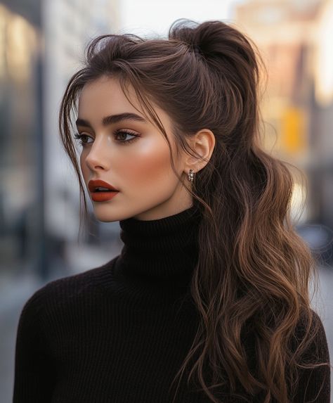 winter hairstyles woman Curly Waves Hairstyles, Business Hairstyles For Women Long Hair, Long Curled Hairstyles, Simple Classy Hairstyles, Classy Ponytail Hairstyles, Hairstyle Aesthetic, Fluffy Curls, Dancing Outfit, Classy Hair