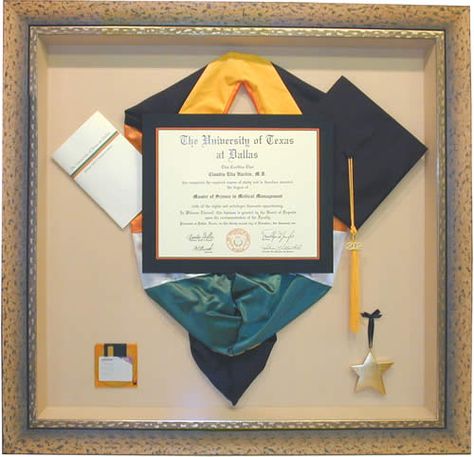 Diploma shadow box...For my masters?! Great way to show off hood! Framing Degree Ideas, Degree Frame Ideas, Degree Shadow Box Ideas, Graduation Hood, High School Diploma Frame, Diploma Framing, Framed Diploma, Graduation Shadow, Diploma Display