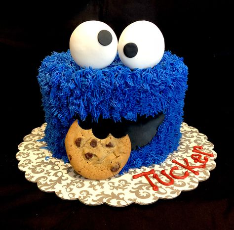 Cookie Monster Half Birthday Cake, Cookie Monster Birthday Cake, 1st Birthday Cookie Monster, Cookie Monster Smash Cake, Cookie Monster Cake 2nd Birthday, Cookie Monster Cakes, How To Make A Cookie Monster Cake, Monster Smash Cakes, Sesame Street Birthday Cakes