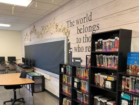 middle school classroom decor • Instagram Middle School Library Decor, Read 180 Classroom Setup Middle School, Classroom Book Nook Middle School, Genre Bulletin Boards Middle School, Literature Bulletin Boards Middle School, Middle School Ela Classroom, Book Spines, Middle School Classroom Decor, Book Theme