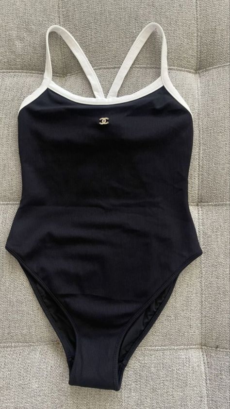 Expensive Swimsuit, Old Money Swimsuit, Dior One Piece Swimsuit, Chanel Swimsuit Aesthetic, Swimsuit Chanel, Chanel Bathing Suit, Vintage Chanel Swimsuit, Dior Swimsuit Bikinis, Chanel Swimsuit