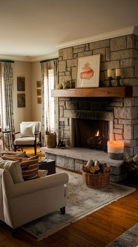 25 Fireplace Ideas for a Cozy Living Room Transformation 4 Small Living Room With Stone Fireplace, Cozy Living Rooms With Fireplace, Small Fireplace Ideas, Floor To Ceiling Fireplace, Floating Fireplace, Living Room Transformation, Cozy Living Room Design, Marble Fireplace Surround, Fireplace Tile Surround