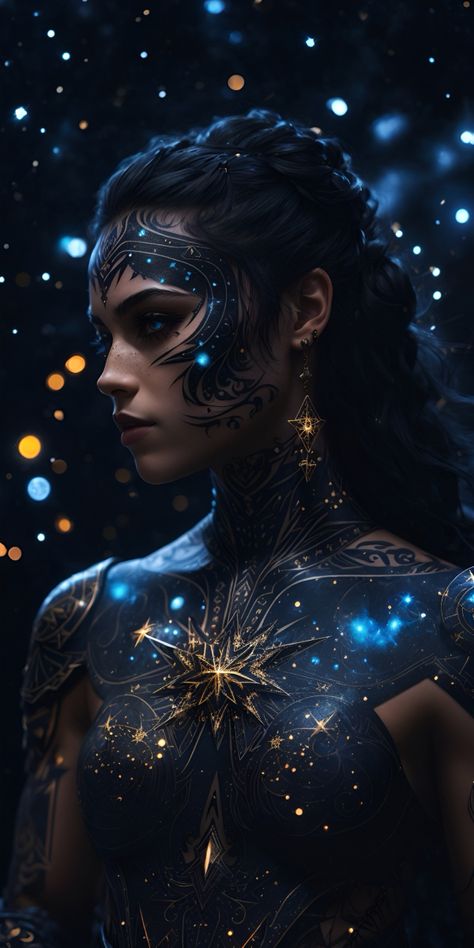 Fantasy Queen, Queen Aesthetic, Girls Blue Dress, Angel Warrior, Constellation Tattoos, Queen Art, Bokeh Background, Magic Hair, Warrior Queen