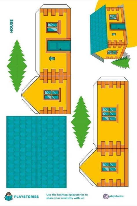 Printable Model Card Houses, Paper Craft House Free Printable, 3d House Printable, Paper Toys Template Free Printable, House Printable Templates, Printable House Template, Paper House Template Printables Free, Paper City Printable, Papercraft House