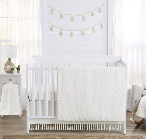 Sweet Jojo Designs Boho Dot Baby Boy Girl Nursery Crib Bedding Set - 4 Pieces - Ivory Beige Cream Off White Bohemian Shabby Chic Modern Luxury Farmhouse Geometric Pom Pom Tufted Minimalist Neutral Neutral Crib Bedding Sets, Gender Neutral Crib Bedding, Girl Nursery Crib, Shabby Chic Modern, Neutral Crib, Crib Comforter, Boy Girl Nursery, Crib Toddler Bed, Sweet Jojo Designs