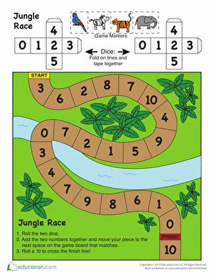 Kindergarten Counting & Numbers Addition Worksheets: Jungle Board Game Jungle Games Preschool, Jungle Worksheet, Walking Through The Jungle Activities, Jungle Literacy Activities Preschool, Math Jungle Activities, Game Worksheet, Kindergarten Counting, Unicorn Games, Counting Numbers