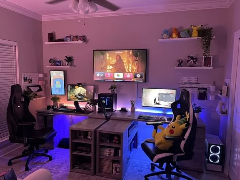 Couple Gaming Room Setup, Games Room Inspiration, Small Game Rooms, Couple Room, Gaming Room Ideas, Computer Gaming Room, Gamer Room Decor, Game Room Ideas, Office Games