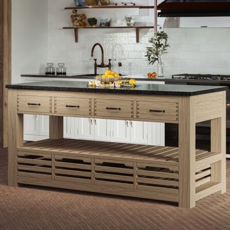 Kennington Archives | Oak World Kitchen Island Oak, Granite Furniture, Free Standing Kitchen Units, Freestanding Kitchen Island, Storage Crates, Granite Tops, Kitchen Stand, Oak Kitchen, Crate Storage