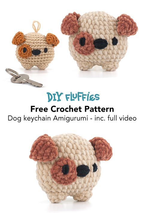 Dog Crochet Keychain, Crochet Dog Keychain, Diy Stuffies, Small Crochet Gifts, Keychain Patterns, Keychain Amigurumi, Amigurumi Keychain, Dog Amigurumi, Keychain Pattern