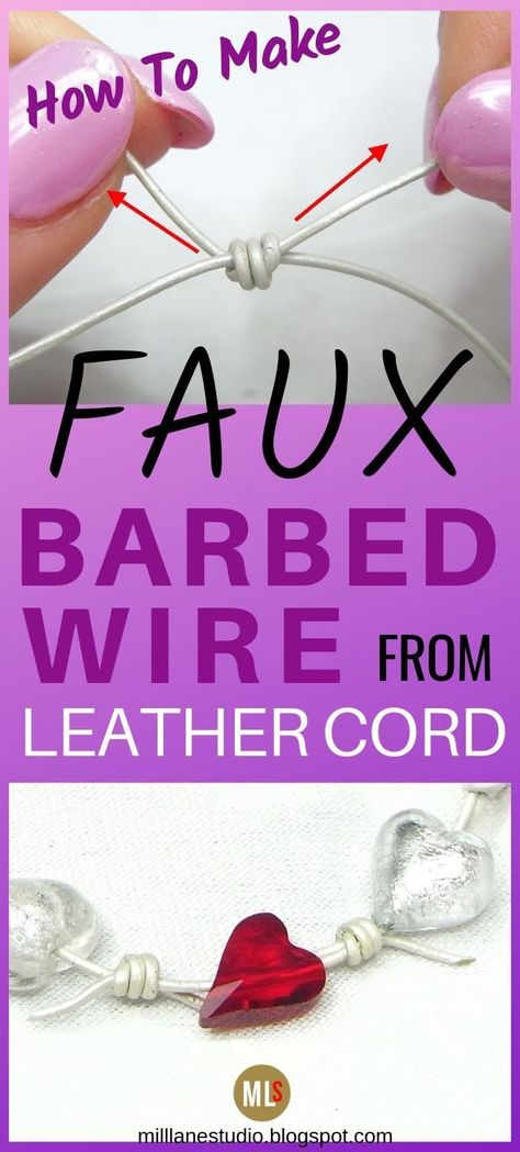 If you love the idea of barbed wire jewellery but don't like the idea of it scratching you, then try making simple, faux barbed wire from leather cord. It won't snag or catch on your clothes but most importantly, it won't scratch your skin. All you need to make your own fake barbed wire is leather cord and adhesive. You can make it plain or add beads in between the barbs. Fake Barbed Wire, Diy Western Jewelry, Edgy Bracelets, How To Make Leather, Leather Jewelry Making, Barb Wire, Wire Jewellery, Chain Nose Pliers, Resin Bangles