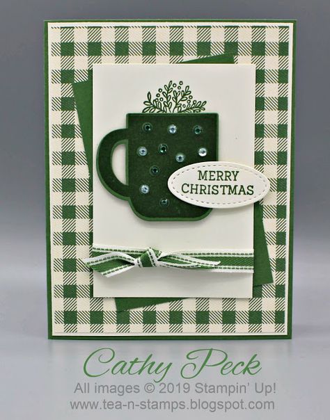 Stampin Up Cup Of Tea, Peacock Cup, Christmas Stampin Up Cards, Cheer Cards, Tea Christmas, Holiday Cards Handmade, Get Ready For Christmas, Handmade Christmas Card, Coffee Cards