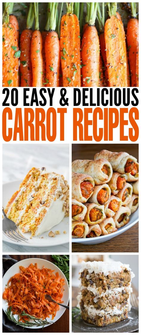 20 Easy & Delicious Carrot Recipes from Food Bloggers including roasted carrots, carrot cake, carrot muffins, carrot soup and more! Crunchy, caramelized, savoury and sweet -  we've got 20 ways to get creative in the kitchen with carrots! Ways To Prepare Carrots, Carrot Ideas Dinners, Ways To Use Up Carrots, What To Do With Excess Carrots, What To Do With A Lot Of Carrots, Spring Carrot Recipes, Carrots For Breakfast, Carrot Entree Recipes, What Can I Make With Carrots