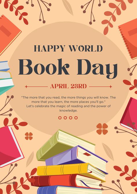 �👉CLICK THE LINK TO EDIT!💻✨  Dive into the world of literature with this enchanting World Book Day poster design template from Us! Celebrate the joy of reading and storytelling by customizing this template with your favorite quotes, book recommendations, or event details. Let's spread the love for books and inspire others to discover new literary adventures. With Canva's easy-to-use editing tools. #WorldBookDay #CanvaDesign #PosterTemplate  👣 Follow us too! 🌟 @kreasicantikcanva World Book Day Poster, Book Day Poster, Happy World Book Day, Quotes Book, World Book Day, Book Day, Poster Designs, Event Details, Editing Tools