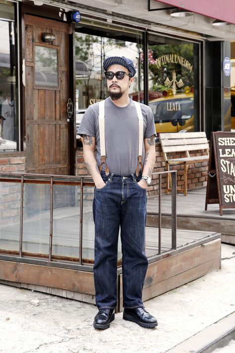 Suspenders Fashion, Vintage Men Style, Suspenders Outfit, Denim Suspenders, Denim Men, Vintage Man, Hipster Mens Fashion, Western Work, Rugged Style