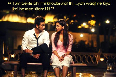 Waqt ne Kia koi haseen sitam.... #YJHD Epic One Liners, Movie Dialogues, Bollywood Quotes, Bollywood Couples, Movie Couples, Ranbir Kapoor, Indian Movies, Hindi Movies, Bollywood Actors