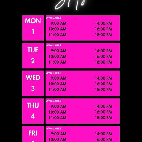 Acuity Scheduling Weekly Availability Weekly Calendar for your Instagram Story or post. 🦋 Saves Time 😎 Boosts Sales 🩷 Looks Cute! Available Weekly Booking Time Slots very easy to edit in Cavna. Social Media Post Template for hair stylists, lash tech, nails tech, and anyone else in the beauty industry who needs a cute calendar for their IG story!🩷 https://7cf5d5-65.myshopify.com/products/acuity-scheduling-template Nail Tech Instagram Posts, Nail Quotes, Cute Calendar, Schedule Template, Story Template, Instagram Story Template, Beauty Industry, Post Templates, Nail Tech