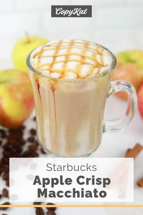 Starbucks Apple Crisp Macchiato is a delicious and creamy espresso drink with apple, brown sugar, and cinnamon flavors. Get the easy copycat recipe and find out how to make the best macchiato topped with caramelized apple spice drizzle. Homemade apple cinnamon syrup and brown sugar syrup are what make this coffee drink extraordinary. Starbucks Apple Crisp Macchiato, Apple Crisp Macchiato, Mcdonalds Sweet Tea, Brown Sugar Simple Syrup, Espresso Drink, Apple Brown Sugar, Starbucks Latte, Best Apple Crisp, Brown Sugar Syrup