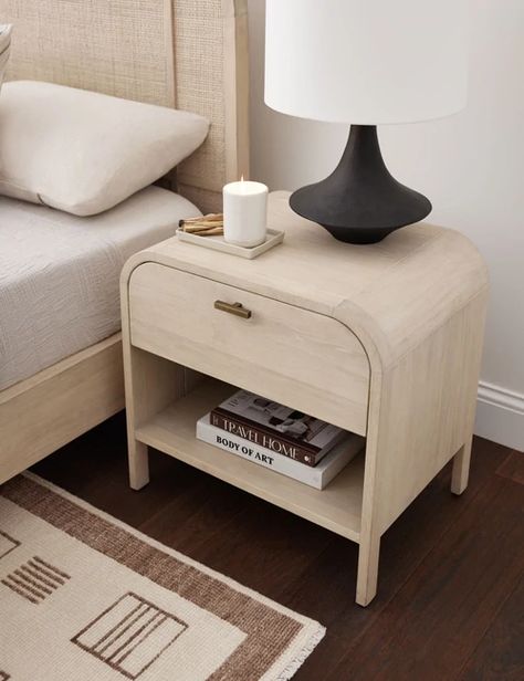 Beautiful Bed Designs, Bedside Table Styling, Bedroom Nightstands, Airy Bedroom, Nightstand Decor, Wooden Bedroom, Bed Design Modern, Lulu And Georgia, Bedroom Night Stands