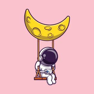 Astronaut Swing On The Moon Cartoon T-Shirt Spotify Background, Moon Sketch, Astronaut Cartoon, Moon Cartoon, Toy Room, Space Toys, Cartoon T Shirt, Pink Fits, Toy Rooms