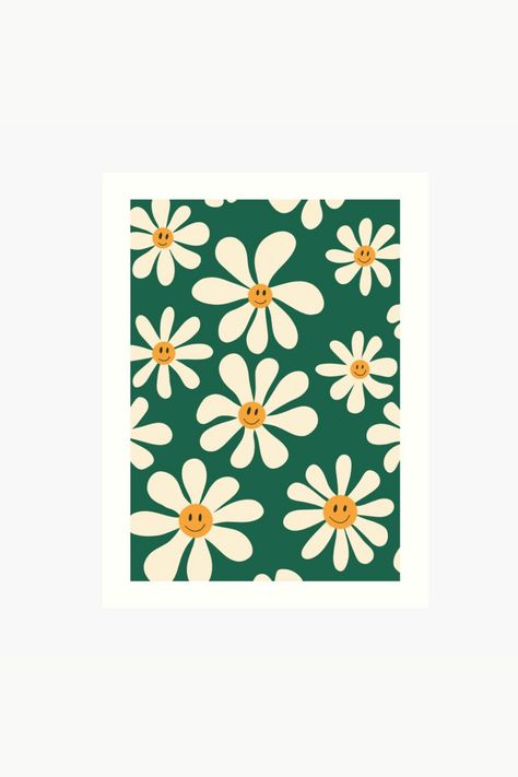 happy daisies, smiley face, happy face, illustration, art, artwork, Art print, wall art, printed, groovy flowers, groovy daisies, groovy daisy, summer vibe, green yellow, hippie, floral, flowers, colorful, funny, positive, happy, hippy, smiley, groovy, cool, y2k, dope, gift idea, bloom, flower market, flower bundle, flower, daisies, daisy, blooming, flower aesthetic, aesthetic, stay sunny, retro, vintage, smiling, smile, sunshine, smiley flowers, y2k illustration, redbubble, redbubble art print Smiley Face Illustration, Happy Face Illustration, Face Illustration Art, Laundry Cupboards, Daisies Illustration, Y2k Illustration, Smiley Face Art, Stay Sunny, Daisy Illustration