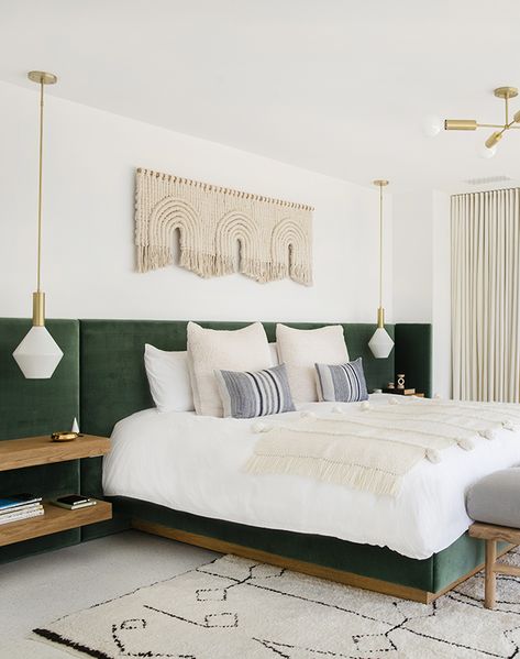 Sarah Sherman Samuel:Mandy Moore Master Bedroom Tour | Sarah Sherman Samuel 70s Bedroom, Green Headboard, Bedroom Tour, Sarah Sherman, Sarah Sherman Samuel, Mandy Moore, Bedroom Styles, Cozy Bedroom, Guest Bedroom