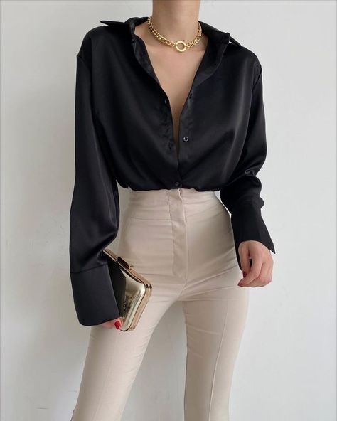 Satin Blouse Outfit, Black White Outfit, Fashion Tops Blouse, Muslimah Fashion Outfits, Fall Outfits For Work, Dress Girl, Formal Outfit, Professional Outfits, Business Casual Outfits