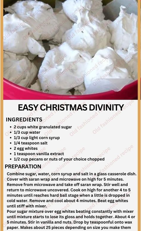 Christmas Divinity, Homemade Christmas Desserts, Divinity Recipe, Divinity Candy, Christmas Candy Easy, Easy Christmas Candy Recipes, Vanilla Extract Recipe, Easy Candy Recipes, Christmas Candy Recipes