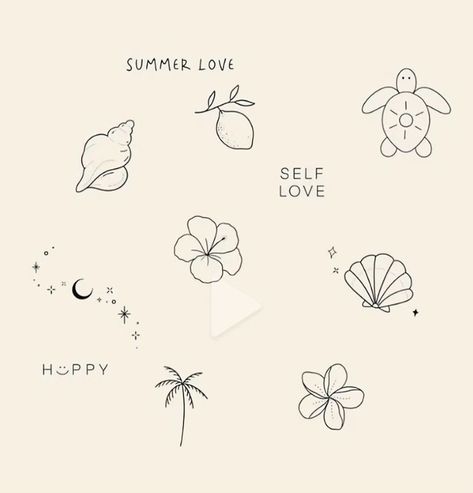 She’ll Tattoo, Summer Flash Tattoo, Small Summer Tattoos, Simple Beach Tattoo, Small Beach Tattoos, Summer Tattoos, Minimal Tattoo Ideas, Hawaii Tattoos, Small Girly Tattoos