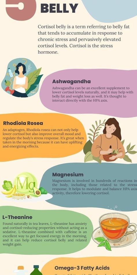 Cortisol belly is a term that refers to abdominal fat that isn't evenly distributed and may be related to chronic stress, causing elevations in the cortisol hormone. Cortisol belly and related weight gain may be more stubborn than other types and may not respond to diet and exercise as well. There are certain supplements for cortisol belly that we cover in our complete guide, as well as explaining the m Cortisol Supplements, Cortisol Hormone, Cortisol Diet, Cortisol Belly, Cortisol Reduction, How To Lower Cortisol, Hormone Nutrition, Nervus Vagus, Lower Cortisol