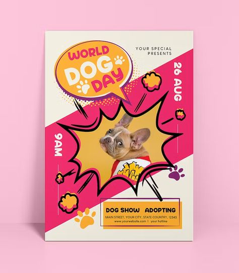 World Dog Day Flyer Template AI, EPS, PSD Dog Event, Email Header, Yoga Flyer, Promo Flyer, Dog Yoga, Animals Dog, Dog Day, Pet Day, Dog Show