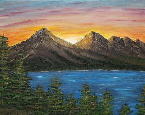 Impressionism Art Landscape Easy, Oil Pastel Mountains Landscapes, Scenery To Paint, Mountain Oil Pastel, Lake Acrylic Painting, Oil Pastel Landscape, Mountains Painting, Oil Pastel Drawings Easy, Easy Landscape Paintings