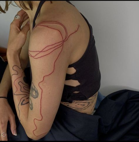 Red Line Tattoo, Line Tattoo Arm, Line Tattoo, Profile On Instagram, Red Line, Red Ink, Line Tattoos, Arm Tattoo, Hand Tattoos