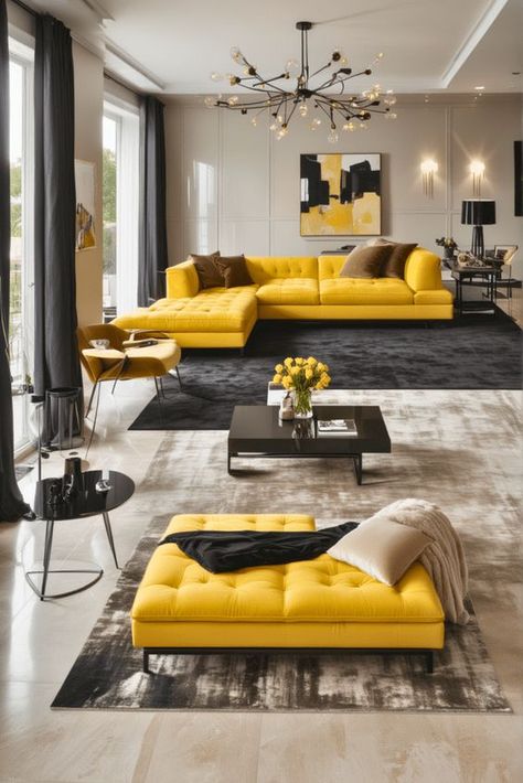 Mustard Couch Living Room Ideas, Mustard Sofa Living Room Ideas, Yellow Couch Living Room, Yellow Sofa Living Room, Yellow And Grey Living Room, Yellow Couch Living Room Ideas, Grey And Yellow Living Room, Couch Living Room Ideas, Electric Colors