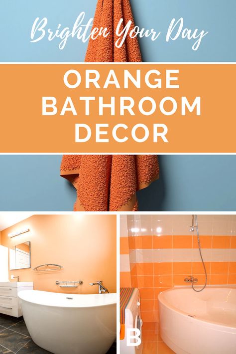 Pretty, bright orange bathroom decor.  That's a color you don't see very often, right?  Especially not in a bathroom.   So you might not think of when planning on redecorating your bathroom, but it really is a cute color! Orange Bathroom Ideas, Orange Bathroom Walls, Burnt Orange Bathroom, Orange Bathroom Accessories, Orange Bathrooms Designs, Red Bathroom Decor, Orange Kitchen Decor, Orange Bathroom Decor, Brown Bathroom Decor