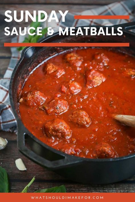 Best Sunday Sauce Recipe, Sunday Sauce Italian Easy, Homemade Sauce And Meatballs, Sunday Sauce Italian Crockpot, Sunday Sauce And Meatballs, Meatball And Sauce Recipe, Sauce Recipes For Meatballs, Meatballs In Sauce Recipe, Pasta Sauce With Meatballs