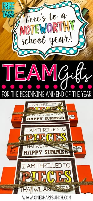 Get ready for back to school with these adorable team gifts!  Simply print the free gift tag, and you’re coworker gifts will be all set!  Here’s to a NOTEWORTHY school year that I’m sure your team will be thrilled to PIECES about! One Sharp Bunch, Teacher Morale, Beginning And End, Teacher Treats, Coworker Gifts, Staff Gifts, Employee Appreciation Gifts, Free Gift Tags, School Teacher Gifts