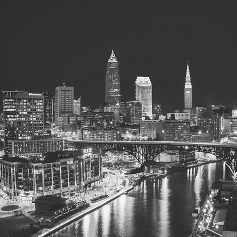 Cleveland Skyline, Northeast Ohio, Everything Is Awesome, My Town, Play Ball, Cleveland Ohio, Black And White Photography, Beautiful Photo, Cleveland