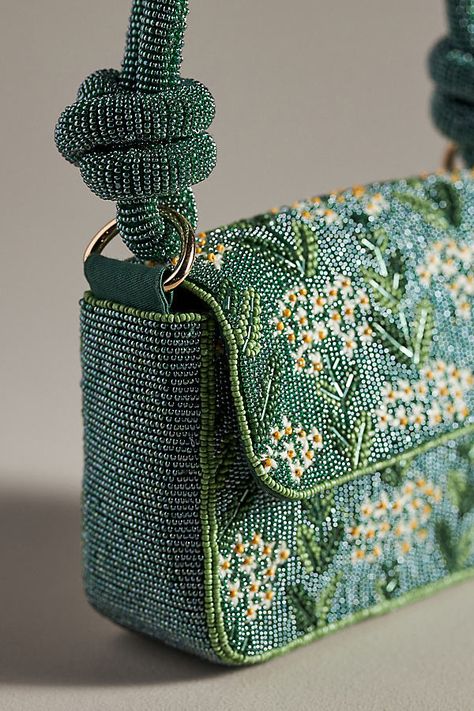 Find ANTHROPOLOGIE The Fiona Beaded Bag: Knotted Flora Edition on Editorialist. Glass, acrylic beads; cotton lining One inner slip pocket Magnetic closure Imported The Fiona Beaded Bag: Knotted Flora Edition in Green, Women's, Cotton/Acrylic/Glass Embroidery Bags, Yarn Thread, Unique Purses, Green Fits, Beaded Bag, Beaded Handbag, Pretty Bags, Beaded Purses, Candle Accessories