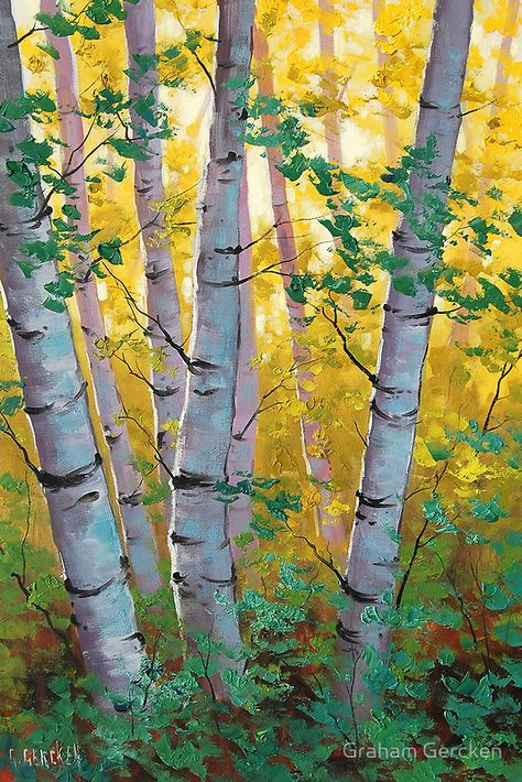 Aspen Trees by Graham Gercken Graham Gercken, 자작나�무 그림, Aspen Trees Painting, Birch Tree Art, Birch Tree Painting, Impressionist Landscape, Outdoor Paint, Aspen Trees, 수채화 그림