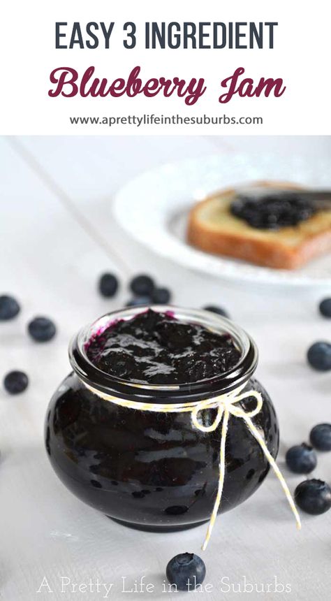 This Easy Blueberry Jam is made with only 2 ingredients! No pectin or canning required as well! Easy Blueberry Jam, Blueberry Jelly, Blueberry Jam Recipe, Canning Ideas, Canned Foods, Jam Recipes Homemade, Jelly Recipe, Apple Jam, Blueberry Compote