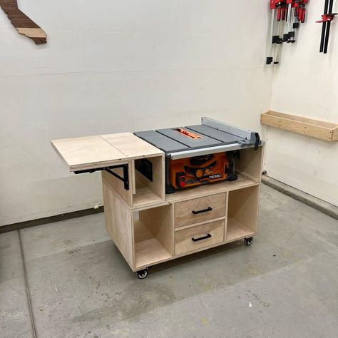 Mobile Table Saw Cart Plans Written AND Video - Etsy Canada Workshop Renovation, Table Saw Cart, Workshop Furniture, Rolling Workbench, Workbench Storage, Table Saw Station, Table Saw Workbench, Old Cabin, Mobile Workbench