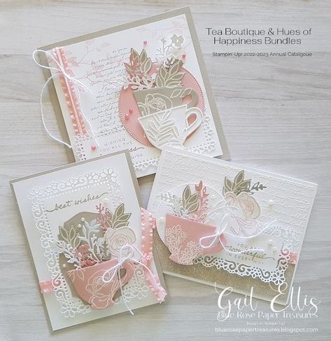 Tea Boutique, Tea Cup Card, Boutique Cards, Rose Paper, Sun Prints, Coffee Cards, Handmade Greeting Cards, Stampin Up Catalog, Designer Series Paper