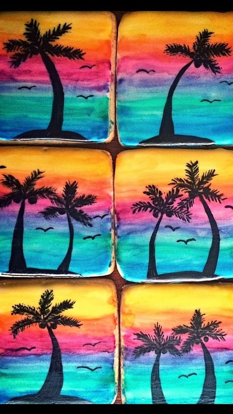 Sunset Cookies, Rainbow Baking, Painted Cookies, Star Wars Cookies, Beach Cookies, Yellowstone Vacation, Theme Cookies, Sea Cakes, Paint Cookies