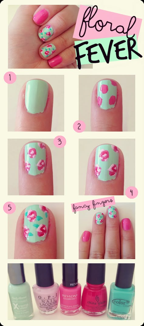 Uñas florales. Nails. Kutek Disney, Nail Art Disney, Disney Nails, New Nail Art, Diy Nail Art, Spring Nail Art, Cute Nail Art, Simple Nail Designs, Fabulous Nails