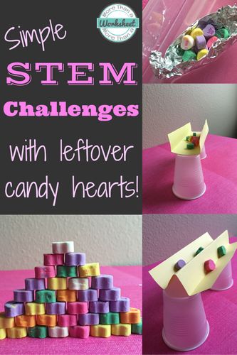 Here are some simple STEM challenges you can do with the leftover candy hearts! Conversation Hearts Activities, Valentine Stem Activities, Simple Stem Challenges, Valentine Stem, Stem Kids, Stem Activities For Kids, Stem Club, Fun Stem Activities, Stem Elementary