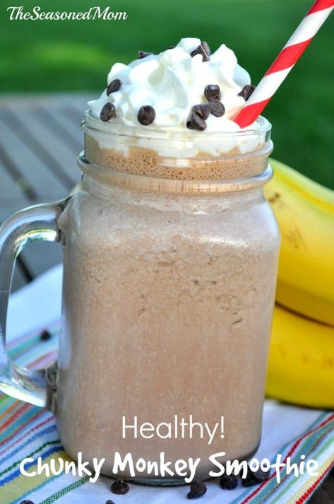 Chunky Monkey Smoothie, Banana And Chocolate, The Seasoned Mom, Vegetarian Meals For Kids, Nutribullet Recipes, Kids Cooking Recipes, Chunky Monkey, Healthy Breakfast Smoothies, Breakfast Smoothies