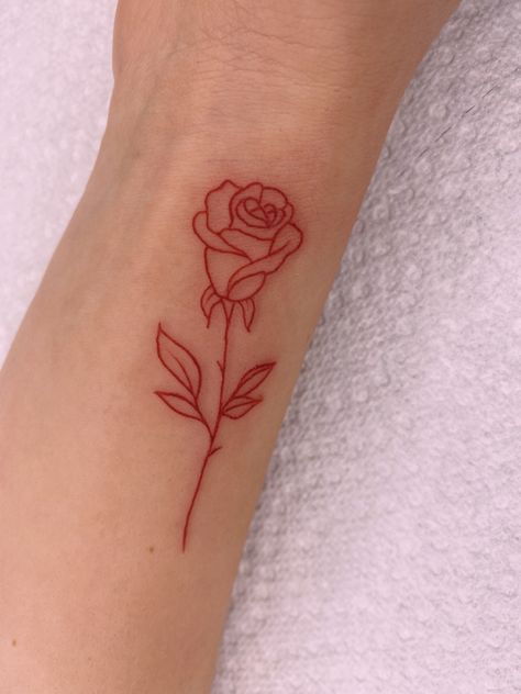 Rose Tattoo On Arm, Rose Tattoos For Women, Small Rose Tattoo, Red Rose Tattoo, Simple Tattoo Designs, Red Ink Tattoos, Pretty Tattoos For Women, Red Tattoos, Wrist Tattoos For Women